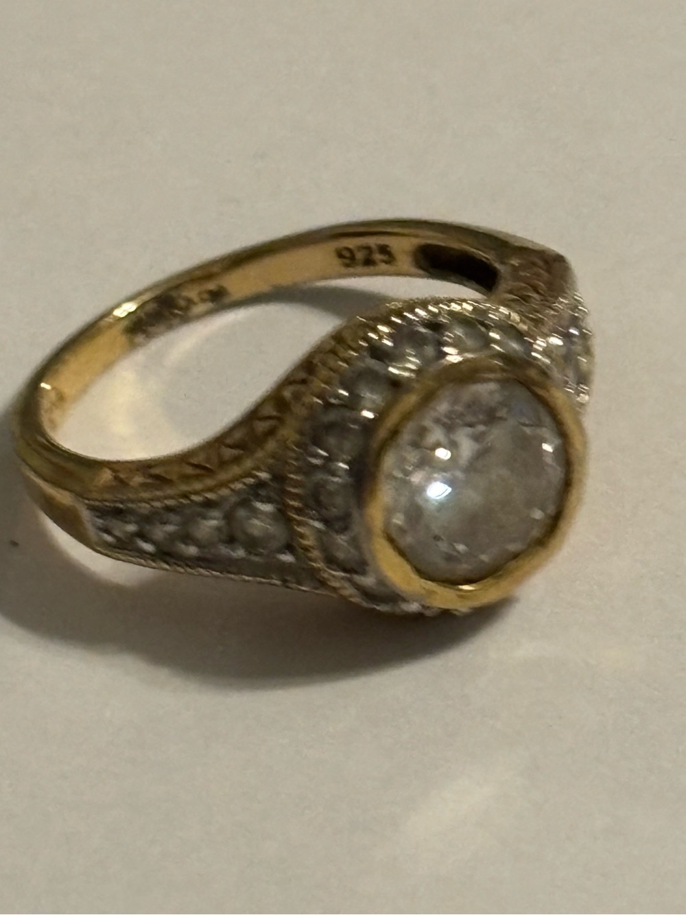 Vintage Signed Chateau d’Argent C^A 925 Sterling Gold Vermeil Halo Ring Size 7.5